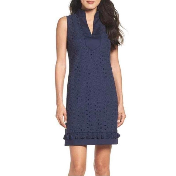 Eliza J Dresses & Skirts - Eliza J Navy Eyelet Sleeveless Dress • Size 2 • Ruffle Hem